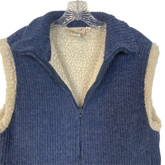 Vintage Mens L CEDAR BEND Sweater Vest Faux Sherpa Lining Blue Zip Front Grandpa - Picture 4 of 8